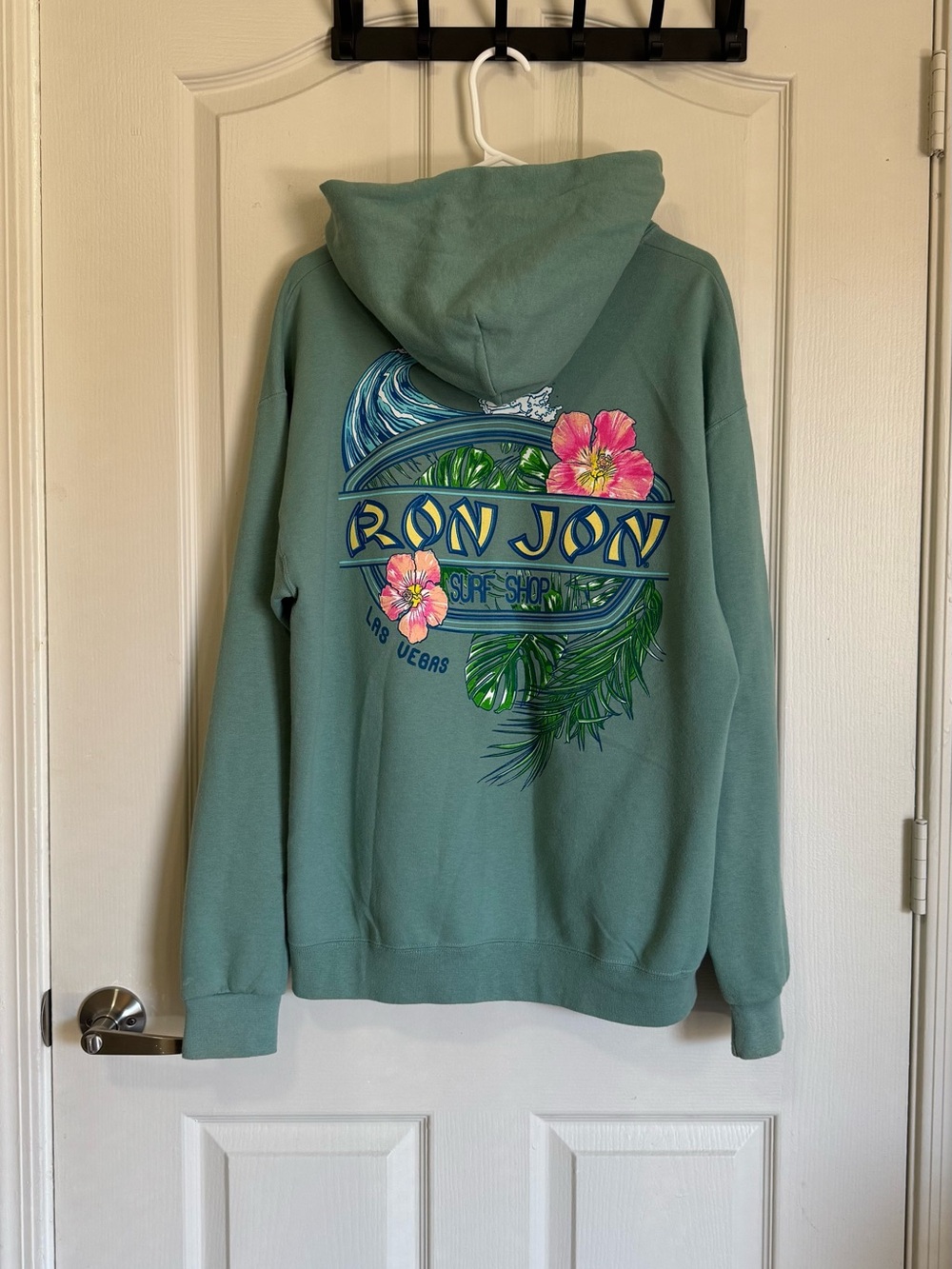 Ron Jon Men’s Seafoam Green Zip-Up Hoodie with Tropical Back Graphic